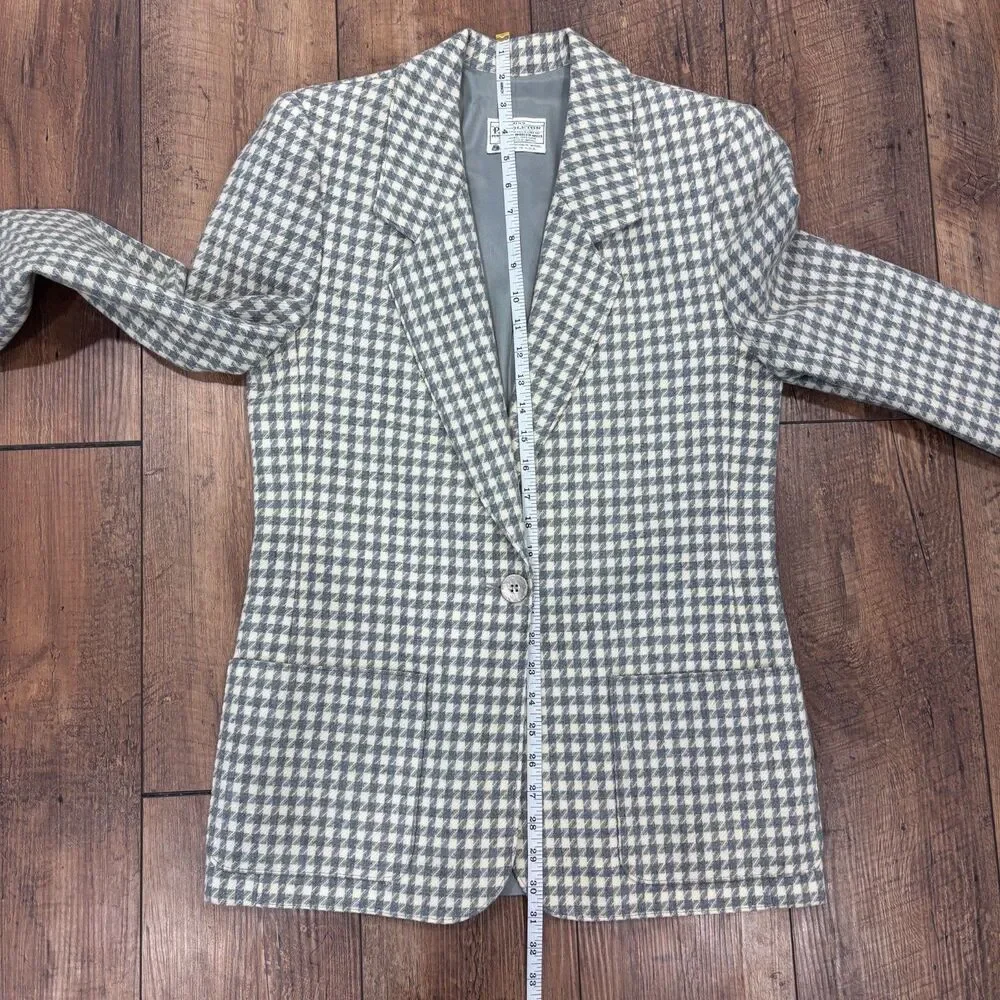 VTG Miss Pendleton Virgin Wool Blazer Jacket Blue & White Houndstooth Vintage 8
